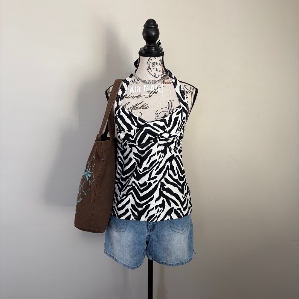 Y2K zebra print tankini halter swim top
